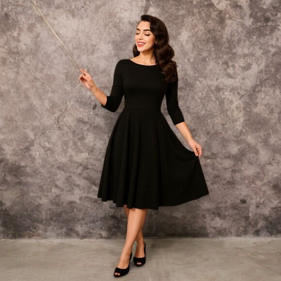 Unique Vintage Sparkle Fit & Flare Midi Dress Stretch A-Line Glitter Holiday MED - Picture 1 of 11
